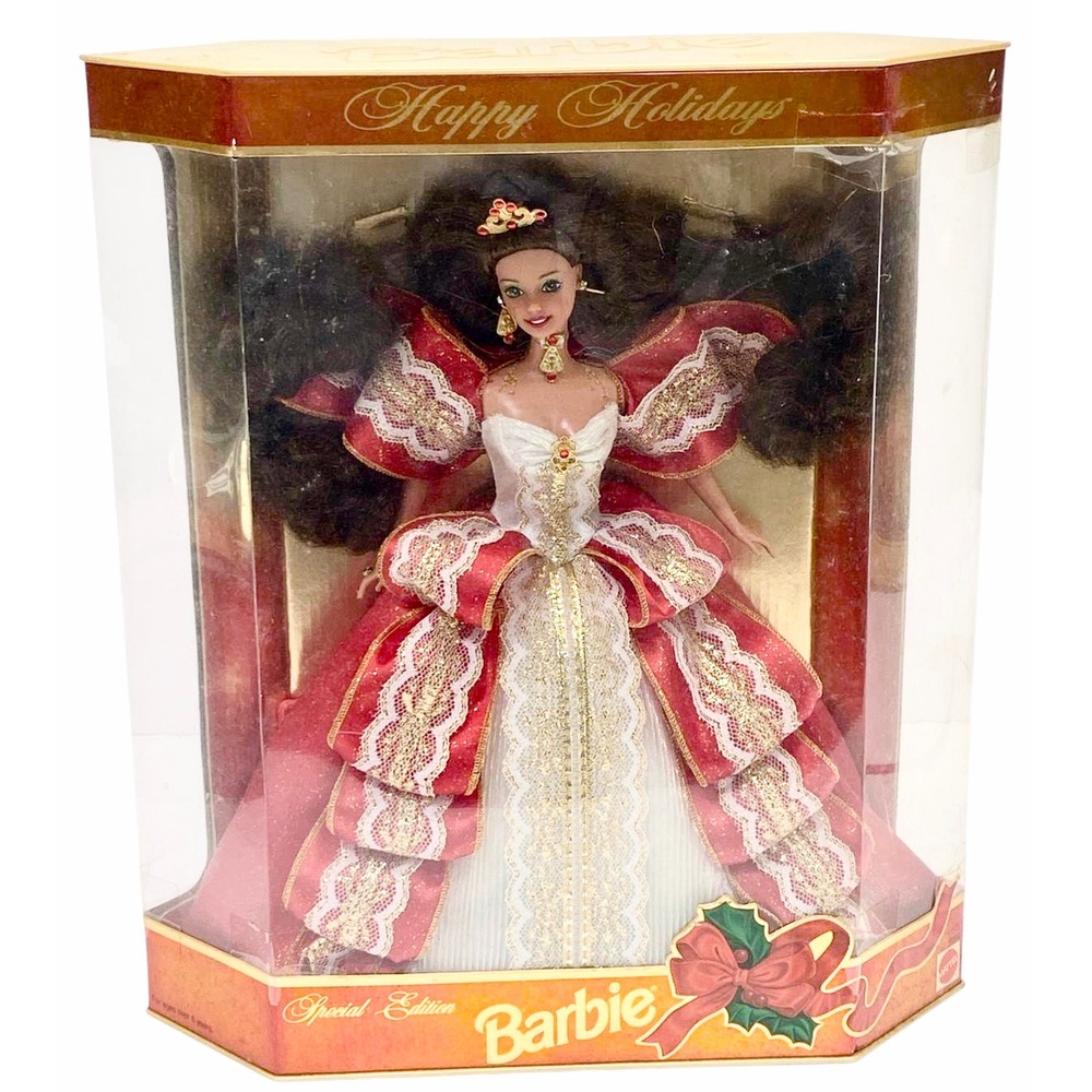 1997 Holiday Barbie Brunette Special Edition Red Gold Dress NRFB